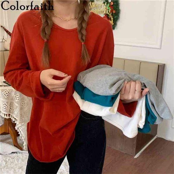 

women autumn winter t-shirt solid bottoming basic fashionable thicken split wild lady oversize t5625 210427, Black;gray