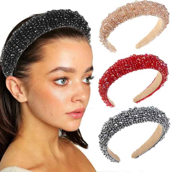 

hair accessories full crystal luxury hairbands for women padded rhinestones headbands elastic headdress black white headband