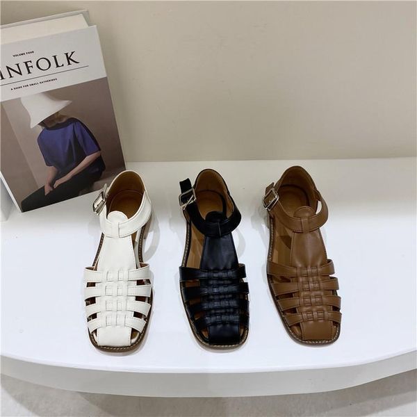 

sandals roman low-heeled shoes with strap suit female beige breathable 2021 women's gladiator retro black closed