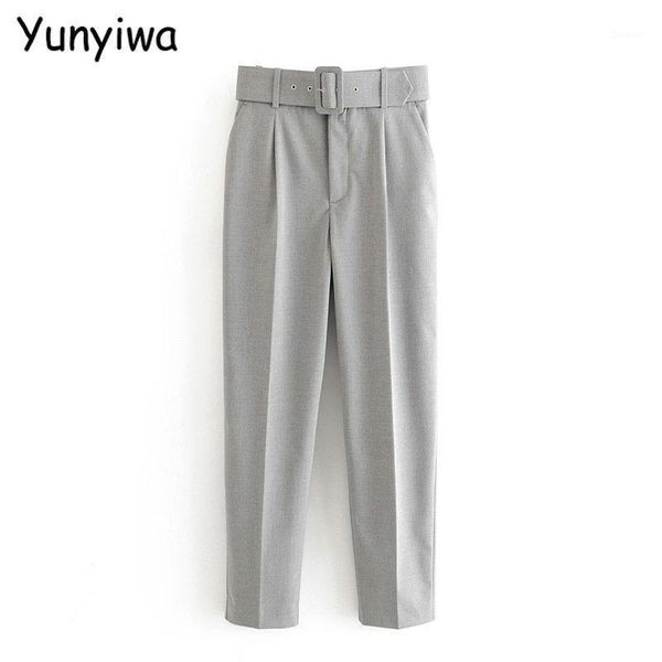 

women's pants & capris 2021 fashion women elegant gray suit trousers with slash pockets zipper office lady pantalon 6a59, Black;white