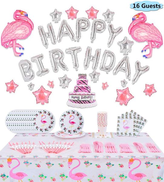 

flamingo party disposable paper cup tray towel tableware set scene decoration