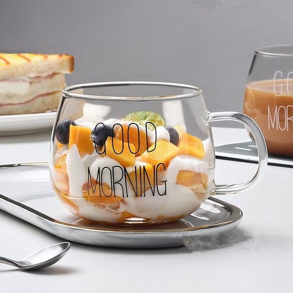 

letter printed transparent creative glass coffee tea drinks dessert breakfast milk cup mugs handle drinkware