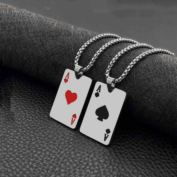

pendant necklaces fashion titanium steel playing card necklace male personality spade heart a jewelry, Silver