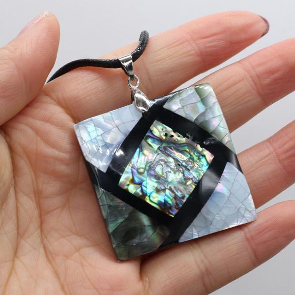 

natural stripe shell pendant necklace square shape charms for women men jewelry trendy gift necklaces, Silver