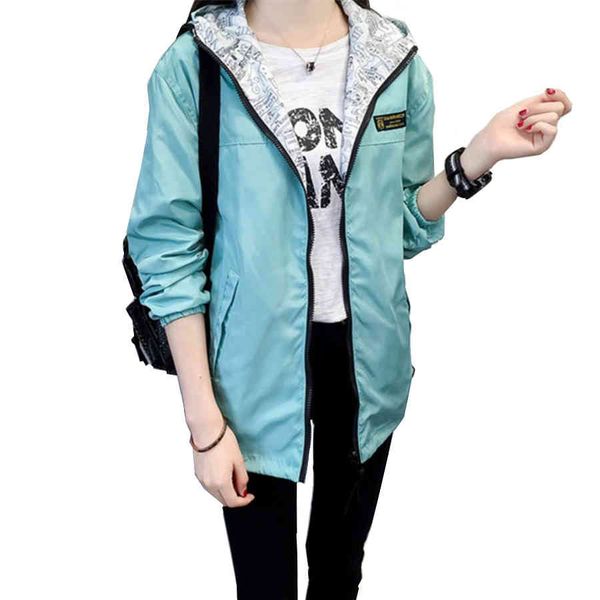 

spring autumn women bomber basic jacket women pocket zipper hooded two side wear cartoon print outwear loose coat women jacket 210416, Black;brown