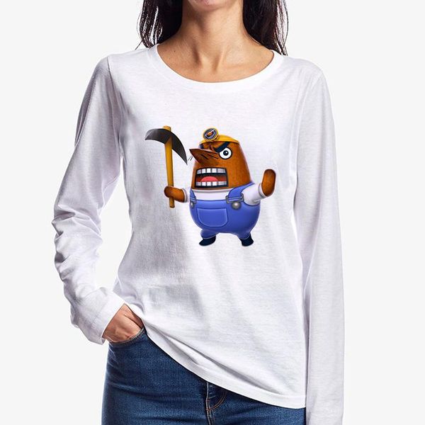 

autumn animal crossing graphic women t-shirt japan anime printing 100% cotton female long sleeve classic t shirt women's, White