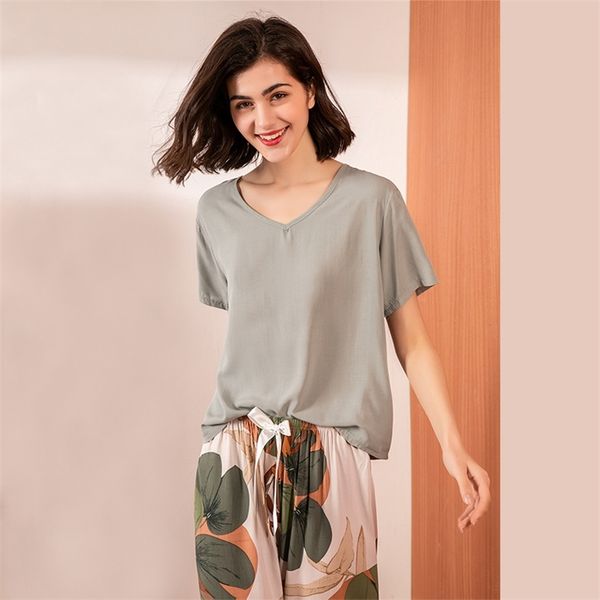 

july's song floral printed pyjama sleepwear female casual v neck short sleeve elastic waist nightwear retro women's pajamas sets 2, Black;red