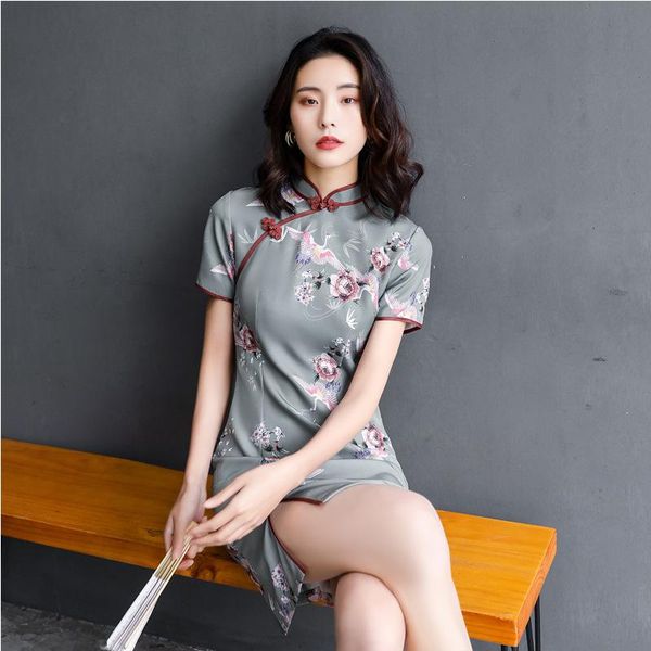 

exquisite handmade button trim short qipao women slim chinese dress summer elegant print novelty cheongsam s-xxxl ethnic clothing, Red