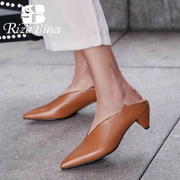 

dress shoes rizabina women pumps genuine leather retro two-piece high heels pointed toe casual office ladies footwear size 34-39, Black