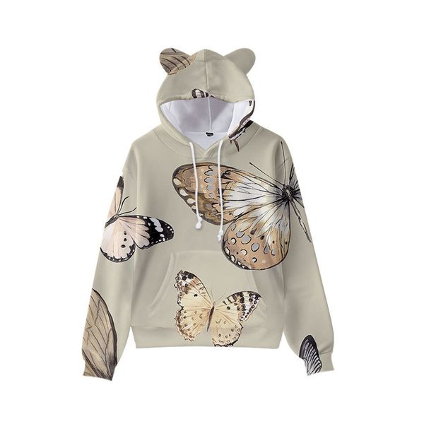

big wings butterfly series cute boy girl clothes hooded 3d printing hooded sweater autumn early winter ear hooded pullover, Black