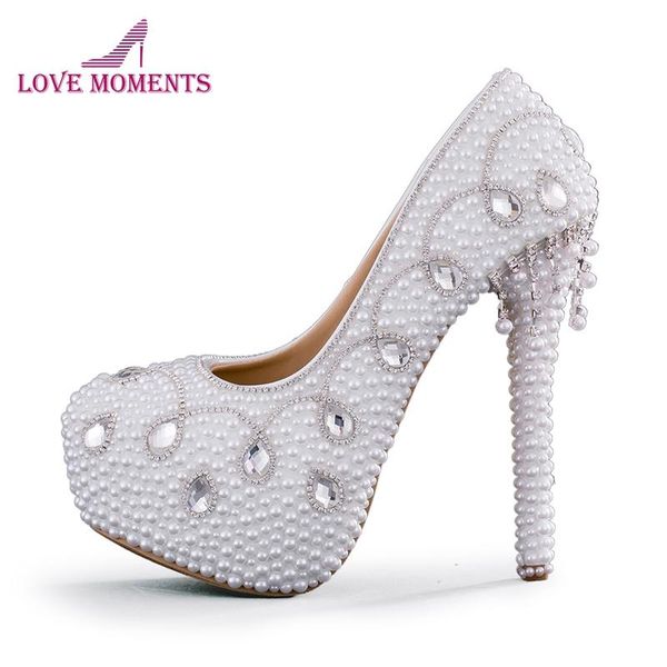 

fashion women spring dress shoes handamde white pearl wedding pumps mother of the bride bridal heels, Black