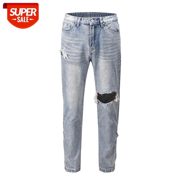 

ankle button hole washed jeans for men high street retro stragith casual denim trousers oversize hip hop baggy clothing #yr2a, Blue