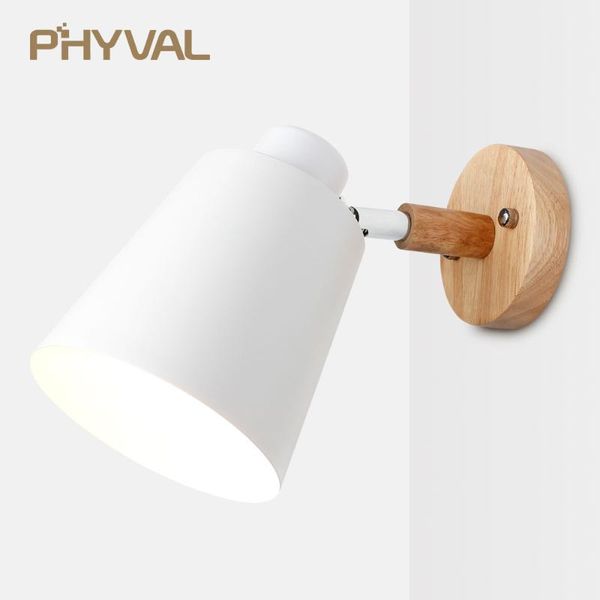 

wall lamps wooden lights bedside lamp sconce modern light for bedroom nordic macaroon 6 color steering head e27 85-285v