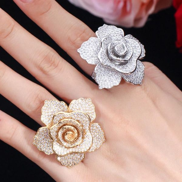 

wedding rings zlxgirl jewelry classic rose flower shape full pave zirconia cooper finger dubai, Slivery;golden