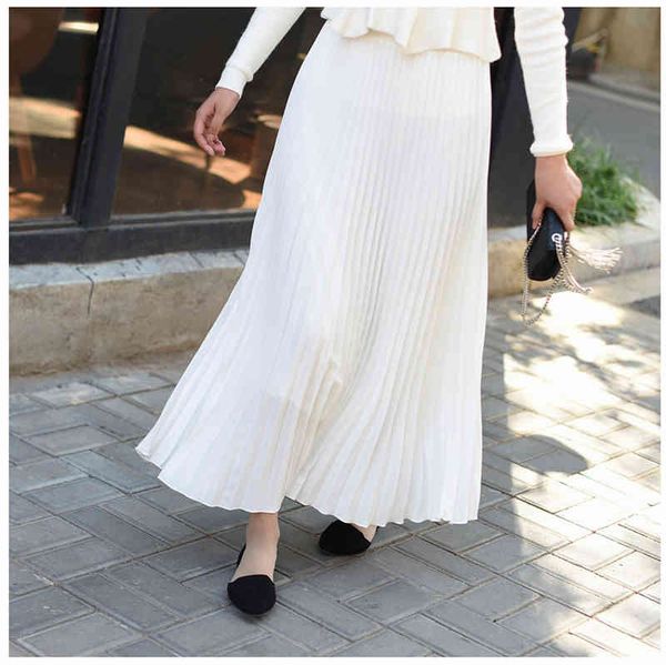 

long womens fashion pleated midi skirt female korean japanese casual high waist skirts jupe faldas 10 colors 2021 spring sk295, Black