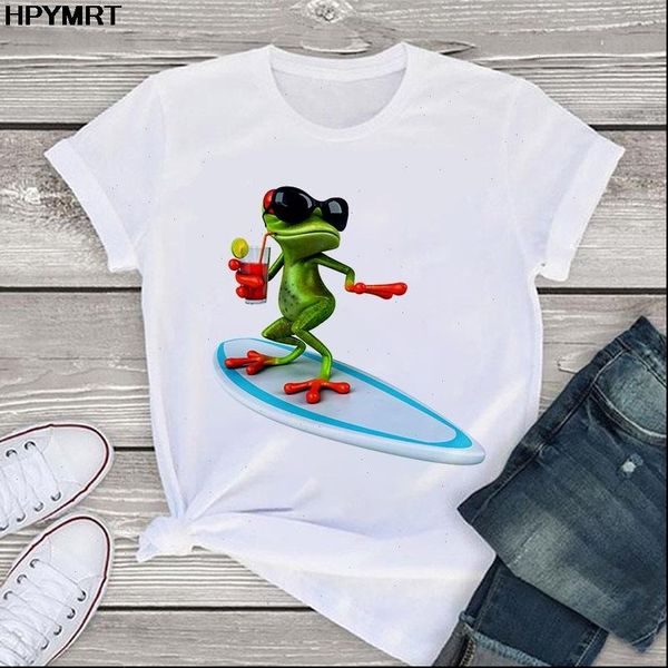 

summer kawaii frog funny animal womens t shirt graphic tees plus size streetwear female clothing, White
