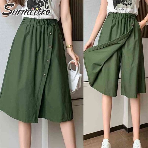 

surmiitro fashion summer korean style cotton wide leg women short pants high elastic bud waist shorts skirts female 210724, White;black