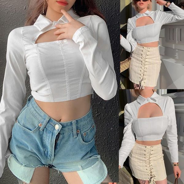 

women's t-shirt fashion slim slimming chest hollow collar solid color white