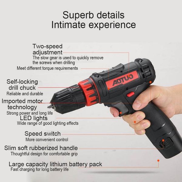

professiona electric drills screwdriver cordless home drill led speed intelligent overcharge protection cleaning brush set