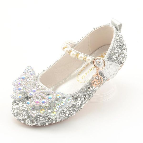 

flat shoes elegant toddlers party for baby girls bow sequin mary jane girl' princess kid girl wedding dress leather shoe 2021, Black;grey