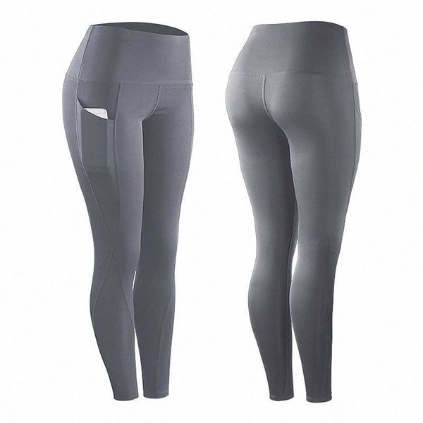 

women's high waist yoga pants,tummy control workout fitness running leggings pocketed pants black gray wine sml  xxl v5a9#