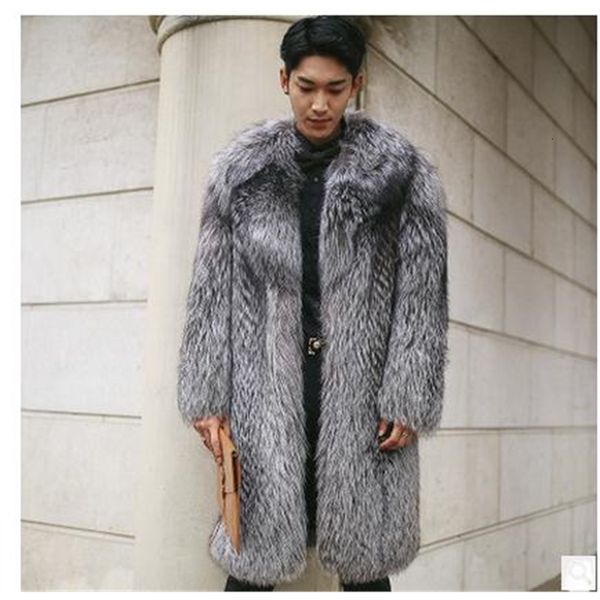 

men's fur & faux 6xl mens long imitation jackets casual winter autumn man-made overcoats plus size male clothes cj70 y5on, Black