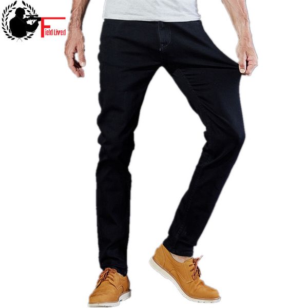 Мужские джинсы черные высокие растягивающие джинсовые марки мужчины джинсы размер 30 32 34 35 36 38 40 42 брюки брюки мужские моды Slim Fit 210518