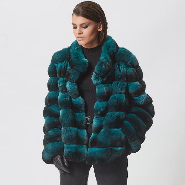 

women's fur & faux fashion green natural rex jacket stand collar winter woman genuine coat full pelt overcoats, Black
