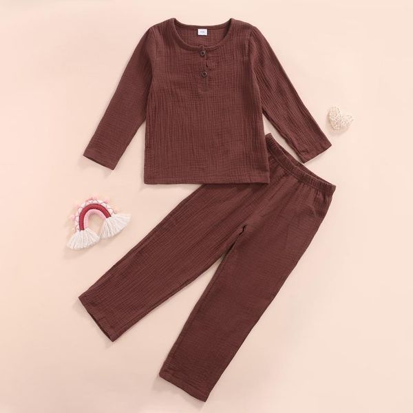 

clothing sets 2-piece set of children's solid color suit autumn long-sleeved round neck buttoned sweatshirt + pants, White
