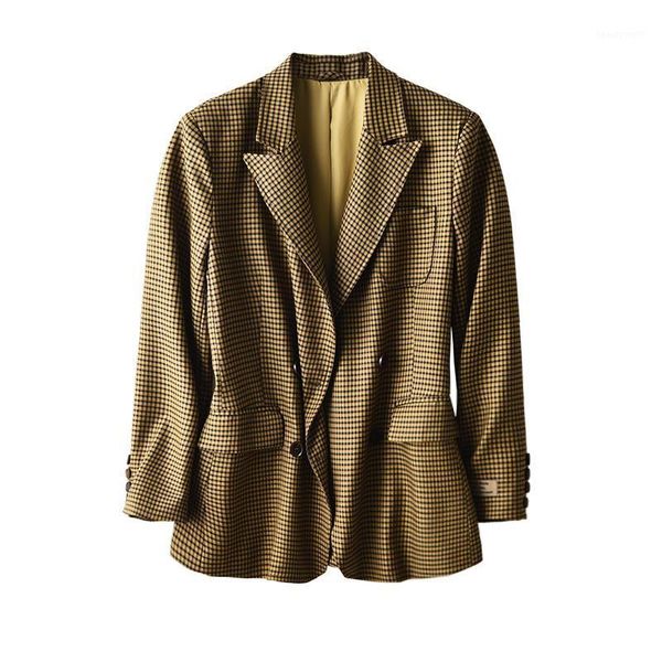 

women's suits & blazers shuchan retro plaid jackets for women blazersspring/autumn vintage double breasted straight ladies winter clot, White;black