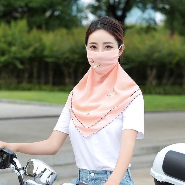 

women's sunscreen veil embroidered lengthened neck guard shawl suitable for summer travel scarves, Blue;gray