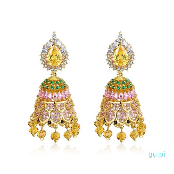 

1 pair retro ethnic zircon bell beads tassel drop dangle earrings jewelry, Silver