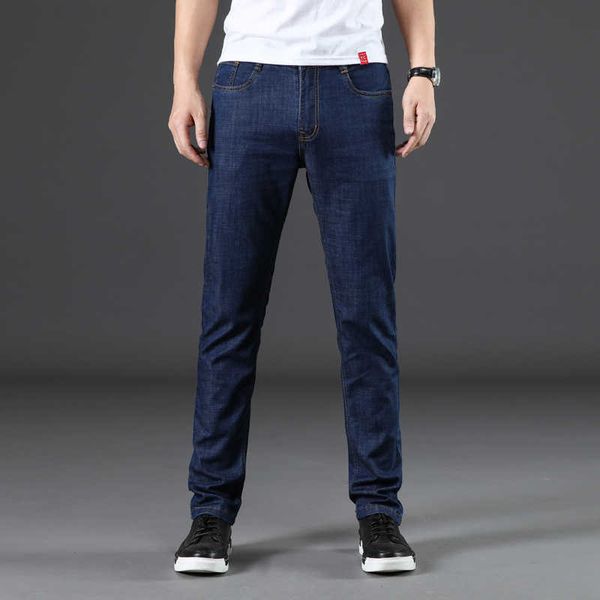 

thin summer men's slim jeans fashion busins small straight pants, Blue