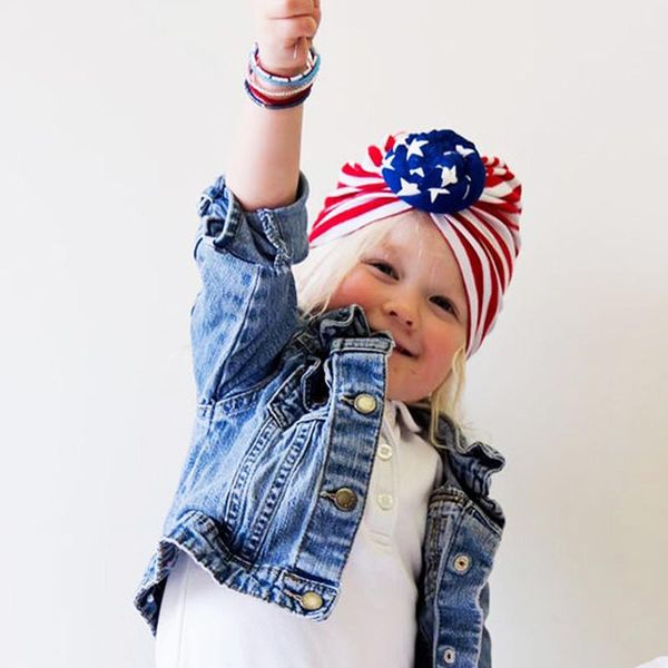 

cotton usa star stripes knot bandana for children american flag foldable turban breathable beanie kids baby headwrap girl tiara beanies