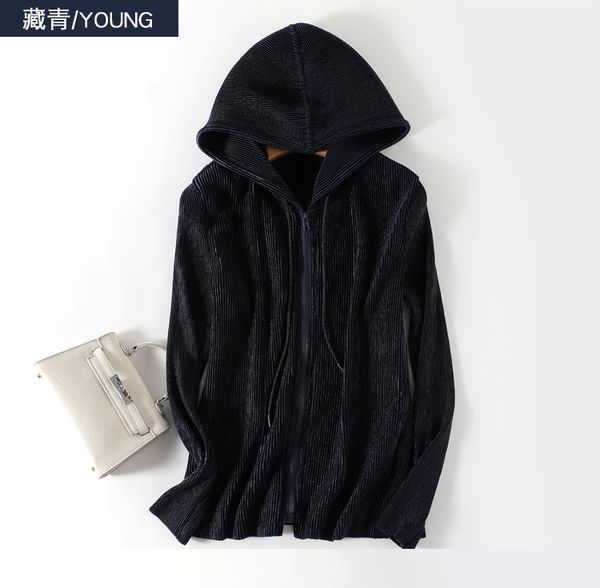 

dresses miyake fold geometric pattern solid zipper pleated hooded collar veet coat, White