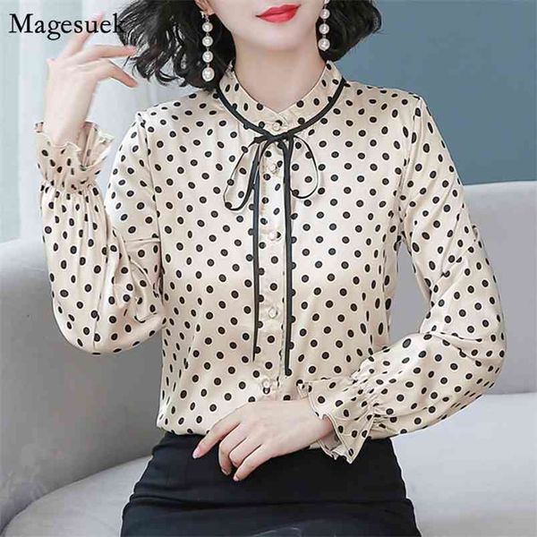 

autumn plus size long sleeve chiffon blouse women polka dot cardigan shirts blouses solid casual s 10884 210512, White