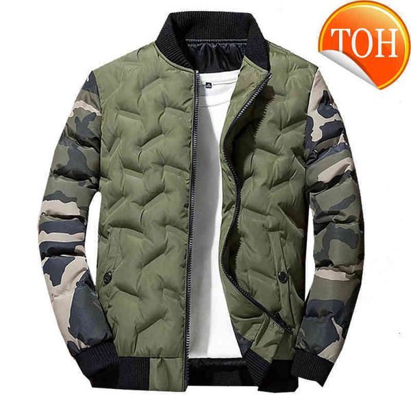 

winter zipper jacket men's bomber male fleece warm down coats casual streetwear hip hop slim fit pilot camouflage jackets mens, Black