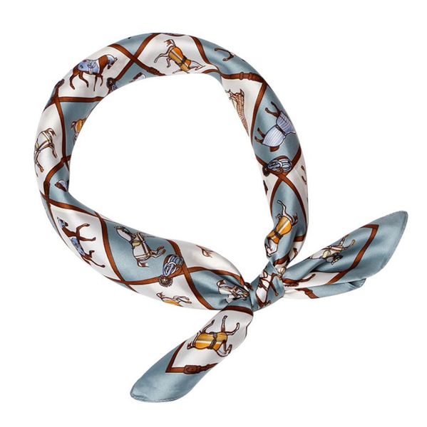 

scarves women ladies silk scarf trendy spring summer autumn luster thin narrow plaid square daily casual satin small wraps cool shawl 70*70c, Blue;gray