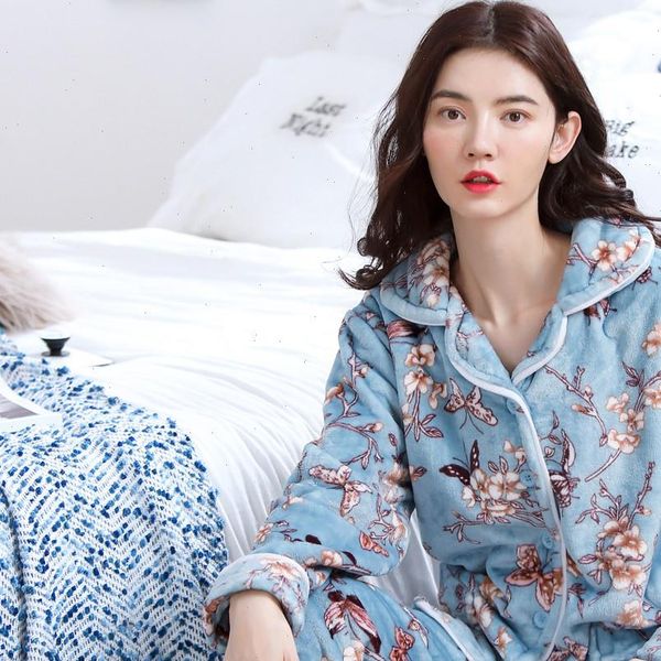

autumn winter warm flannel women sleepwear pajamas sets thick coral velvet long sleeve cartoon pyjamas set for girl, Black;red