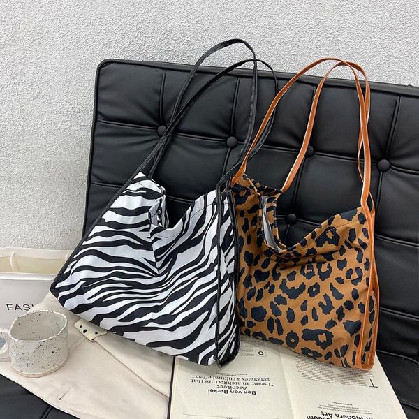 

evening bags vintage zebra leopard pattern print shoulder bag women casual large capacity shopping nylon handbags