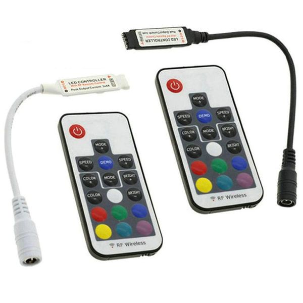 

controllers mini led rgb remote controller dc 5v-24v 17 keys rf wireless dimmer for strip lights 4 pin connection black white