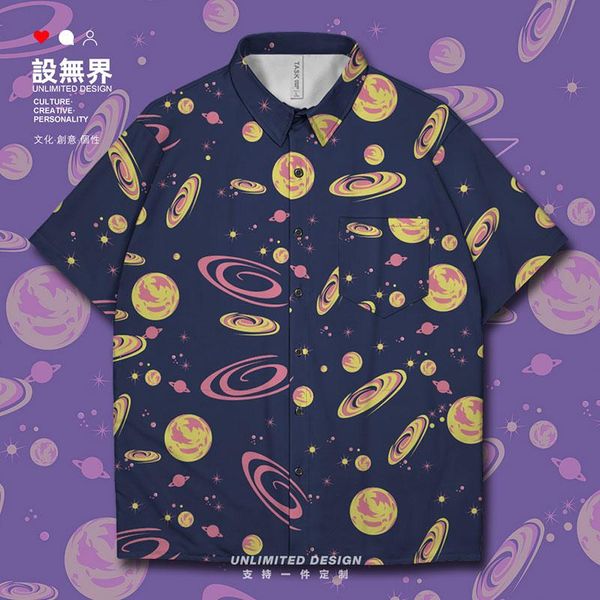 

men's casual shirts universe starry sky space planet line drawing galaxy short-sleeved shirt oversized short sleeve workout clothes sum, White;black