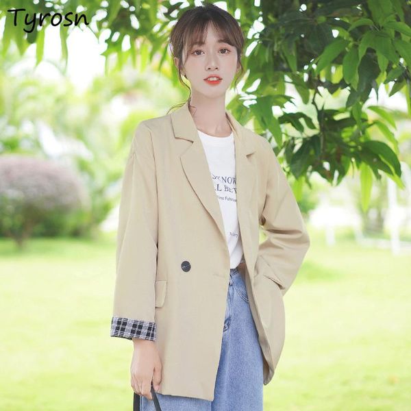 

women's suits & blazers patchwork women single button gentle apricot soft loose autumn outwear teenagers trendy basic females all-match, White;black