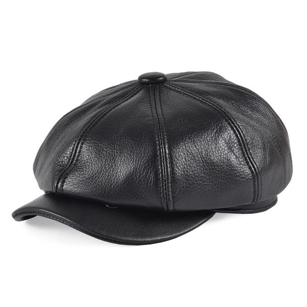 

voboom genuine leather sboy cap men women flat black 8 panel design gatsby hat classic beret fall winter boina 115 210429, Blue;gray