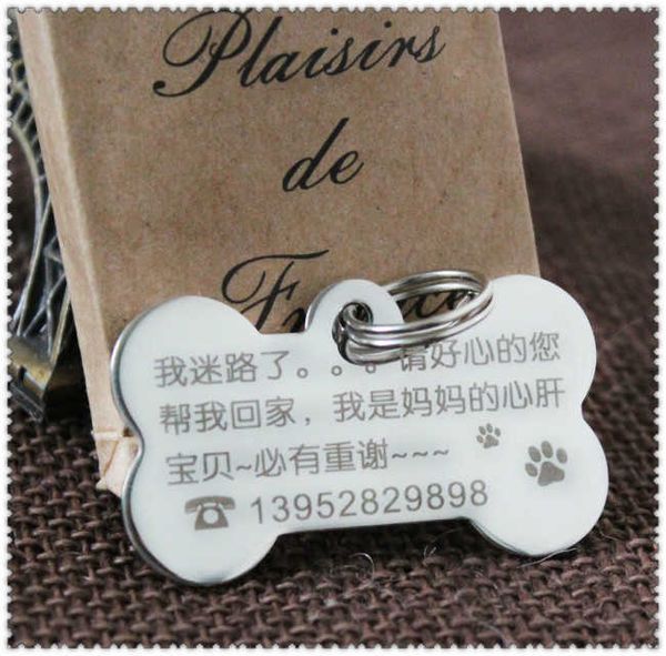 

lettered dog tag stainless steel metal lost dog surname id tag 5cdp