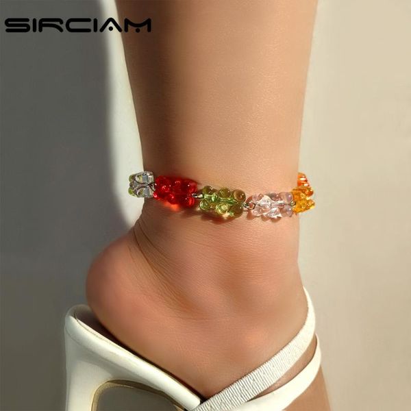 

anklets korean cute candy color cartoon bear gummy for women lovely y2k girls foot bracelet unique sweet summer sandals jewelry, Red;blue