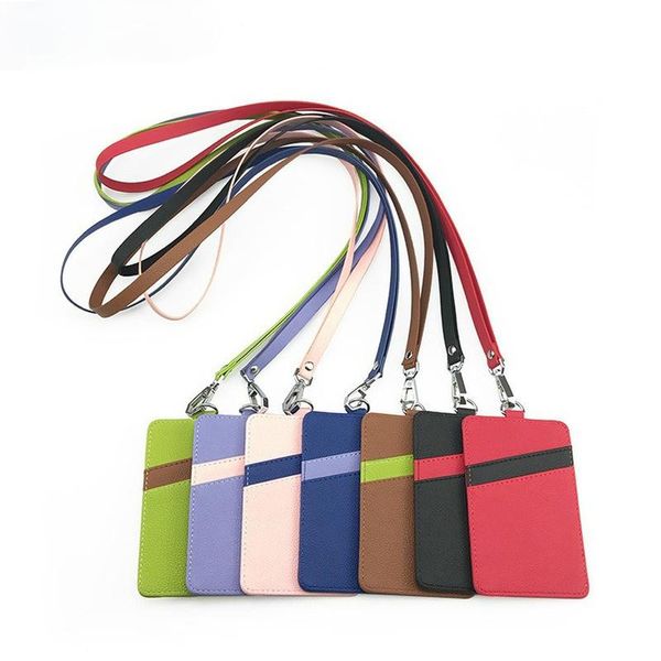 

card holders fashion women men pu leather id credit bank holder student bus case lanyard male visit door identity badge cards cover, Brown;gray