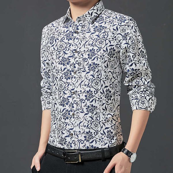 

leisure winter busins men's floral shirt long sleeve, White;black