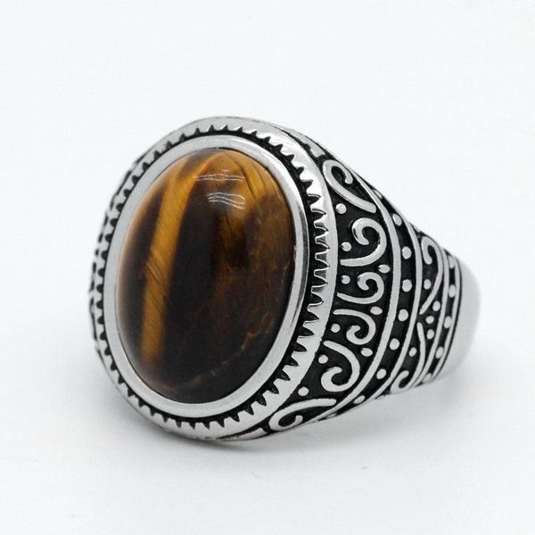 

tiger eye stone men ring 925 sterling silver charismatic gemstone vintage turkish handmade jewelry gift to husband father cluster rings, Golden;silver