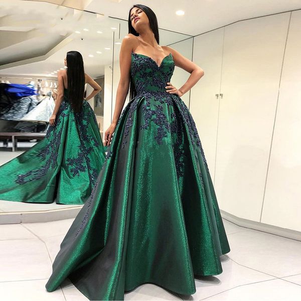 

strapless sequined long evening dresses lace appliques beaded sweep train formal prom party gowns robe de soiree, Black;red